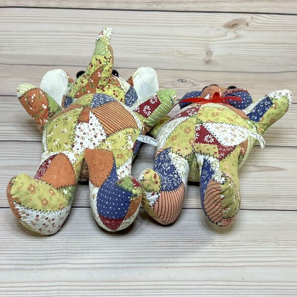 VTG 80s Faux Patchwork Quilt Bunny & Elephant 12” Stuffed Animal Plush Set of 2 - Picture 12 of 16